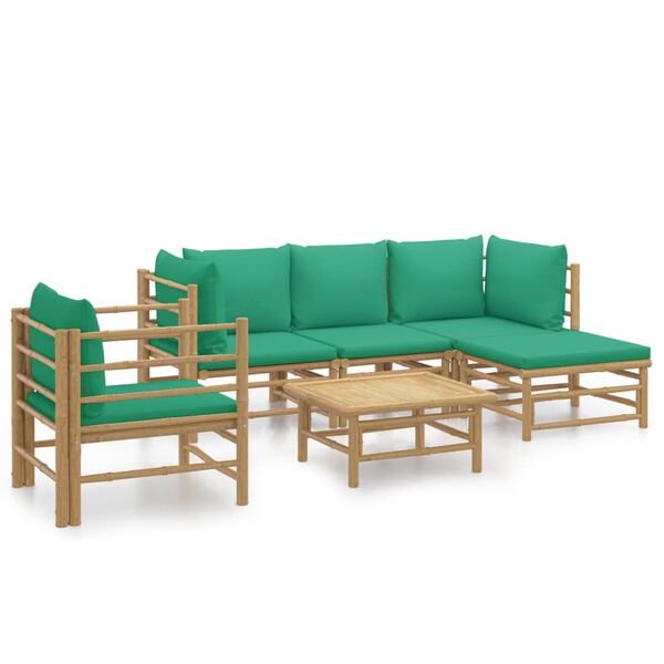 vidaXL 6 Piece Garden Lounge Set with Green Cushions Bamboo