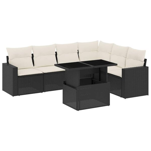 vidaXL 7 Piece Garden Sofa Set with Cushions Black Poly Rattan