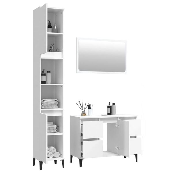 vidaXL 3 Piece Bathroom Furniture Set High Gloss White Engineered Wood