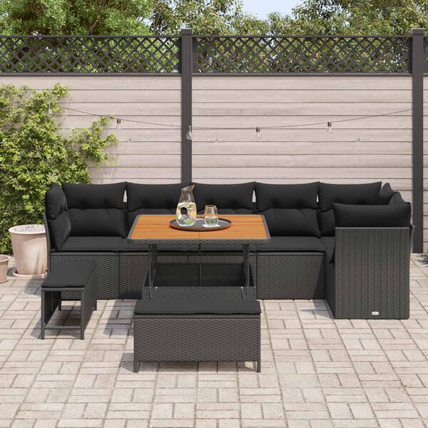 vidaXL Garden Sofa Set 9 pcs Black Poly rattan and powder-coated steel