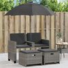 vidaXL Garden Sofa 2-Seater with Parasol and Stools Grey Poly Rattan