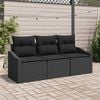 vidaXL Garden Sofa Set with Cushion 3 pcs Black Poly Rattan