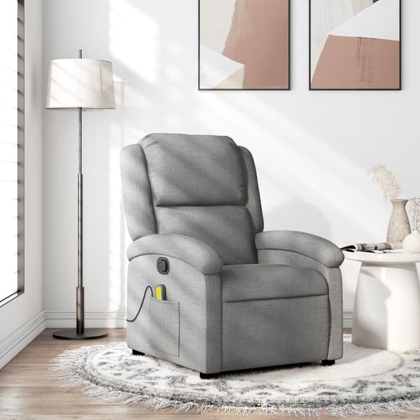 vidaXL Massage Recliner Chair Light Grey Fabric