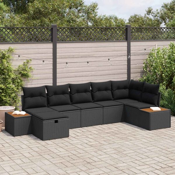vidaXL Garden Sofa Set with Pillow 7 pcs Black Poly rattan
