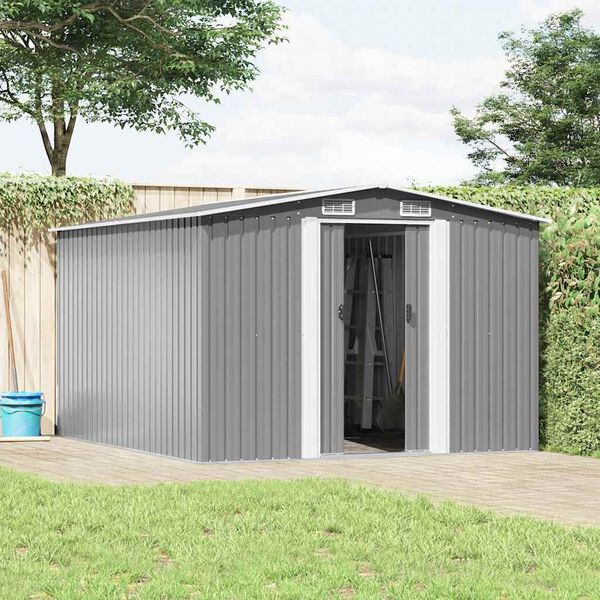 vidaXL Garden Shed 257x298x178 cm Metal Grey