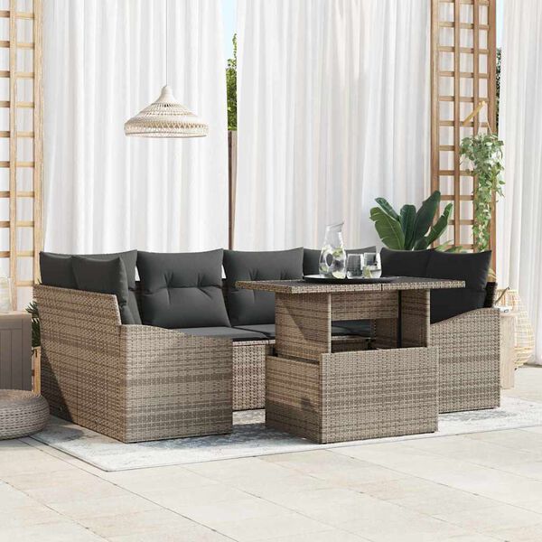 vidaXL Garden Sofa Set with Storage 7 pcs Grey Poly rattan