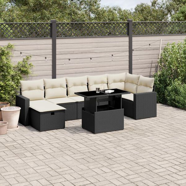 vidaXL 8 Piece Garden Sofa Set with Cushions Black Poly Rattan