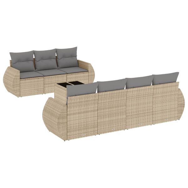vidaXL 8 Piece Garden Sofa Set with Cushions Beige Poly Rattan