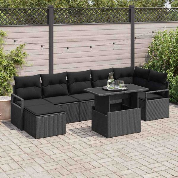 vidaXL Garden Sofa Set with Storage 8 pcs Black Poly rattan