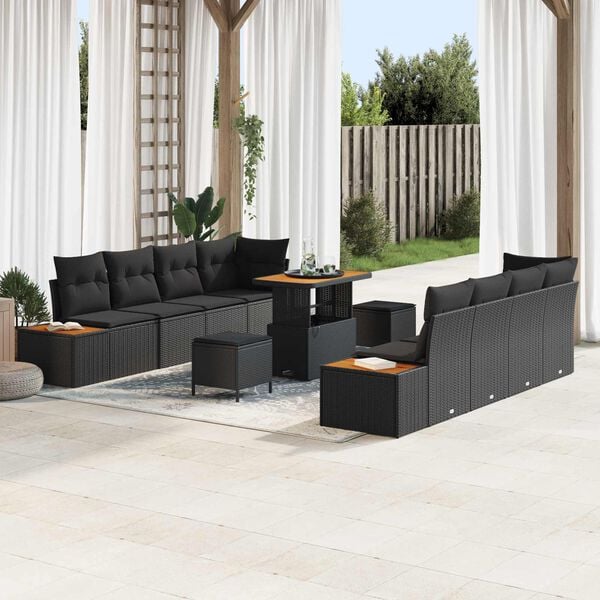 vidaXL Garden Sofa Set 11 pcs Black Poly Rattan