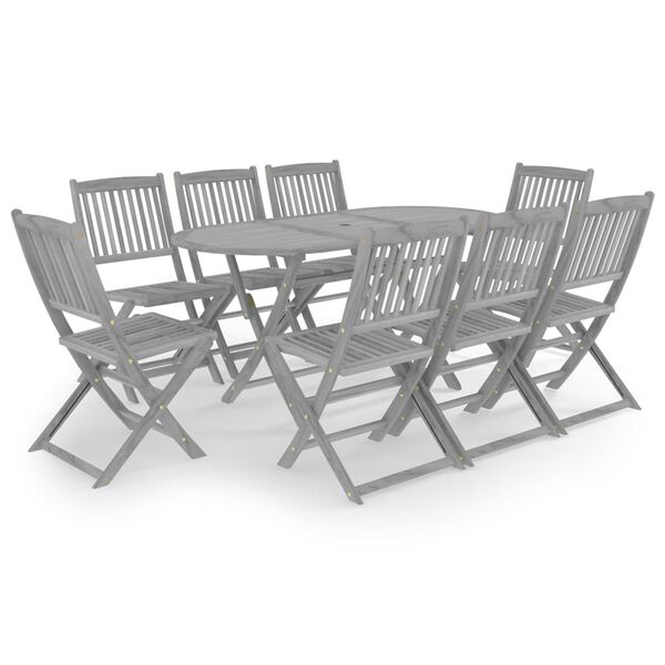 vidaXL 9 Piece Garden Dining Set Solid Acacia Wood Grey