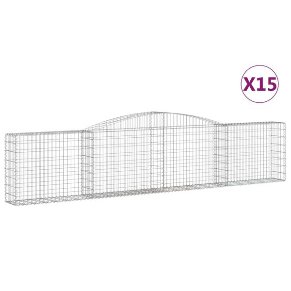 vidaXL Arched Gabion Baskets 15 pcs 400x30x80/100 cm Galvanised Iron