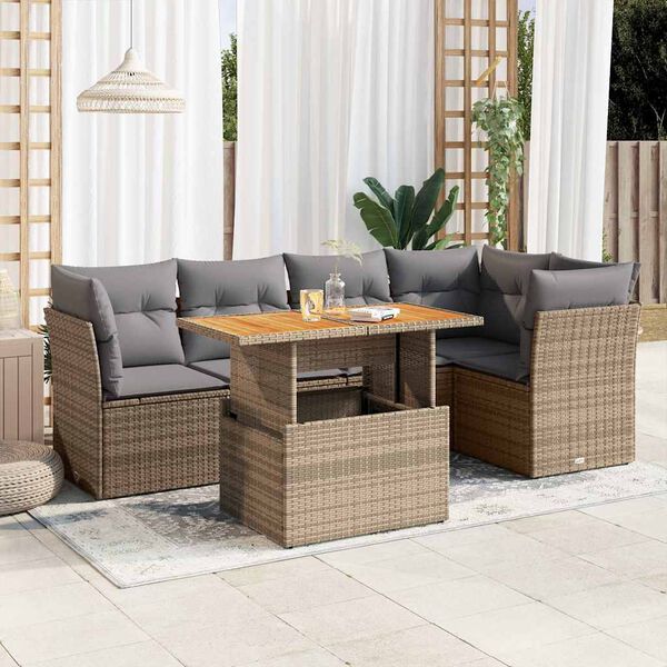 vidaXL 6 Piece Garden Sofa Set with Cushions Beige Poly Rattan
