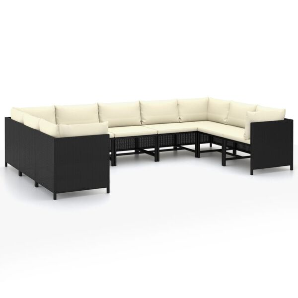 vidaXL 9 Piece Garden Lounge Set with Cushions Poly Rattan Black