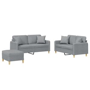 vidaXL 3 Piece Sofa Set with Pillows Light Grey Fabric