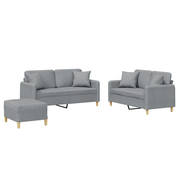 vidaXL 3 Piece Sofa Set with Pillows Light Grey Fabric