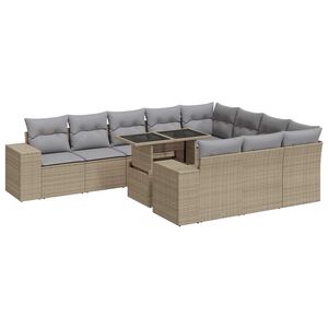 vidaXL 11 Piece Garden Sofa Set with Cushions Beige Poly Rattan
