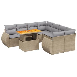 vidaXL 9 Piece Garden Sofa Set with Cushions Beige Poly Rattan