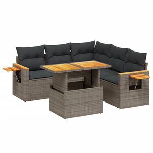vidaXL 6 Piece Garden Sofa Set with Cushions Grey Poly Rattan