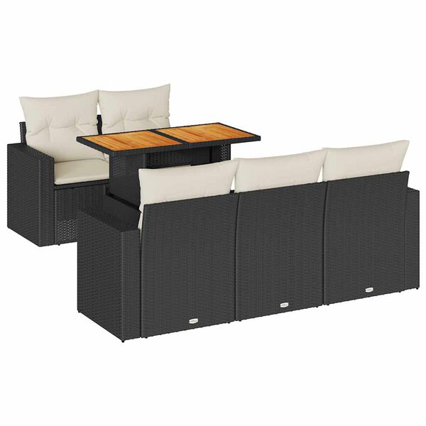 vidaXL 6 Piece Garden Sofa Set with Cushions Black Poly Rattan