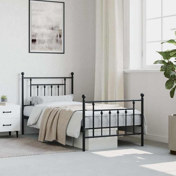 vidaXL Metal Bed Frame without Mattress with Footboard Black 90x190cm