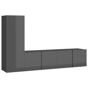 vidaXL 3 Piece TV Cabinet Set High Gloss Grey Engineered Wood