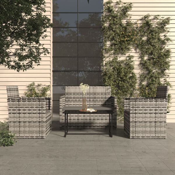vidaXL 4 Piece Outdoor Lounge Set with Cushions Poly Rattan Grey
