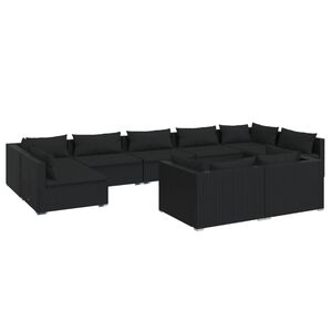 vidaXL 9 Piece Garden Lounge Set with Cushions Black Poly Rattan