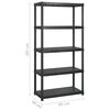 vidaXL Storage Shelf 5-Tier Black 340x40x185 cm Plastic
