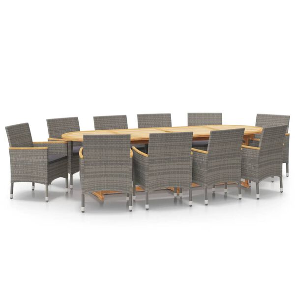 vidaXL 11 Piece Garden Dining Set with Cushions Grey