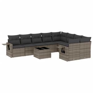 vidaXL 10 Piece Garden Sofa Set with Cushions Grey Poly Rattan