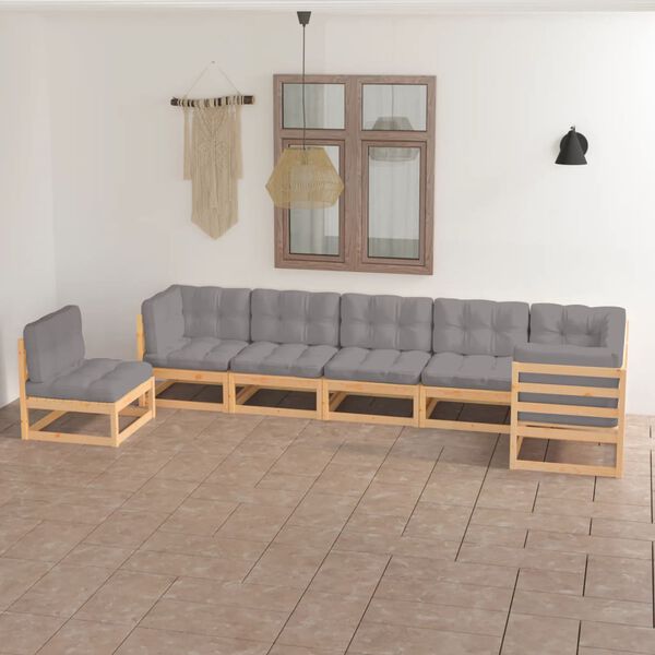 vidaXL 7 Piece Garden Lounge Set with Cushions Solid Pinewood