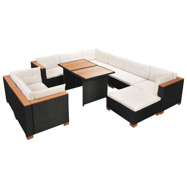 vidaXL 10 Piece Garden Lounge Set with Cushions Poly Rattan Black