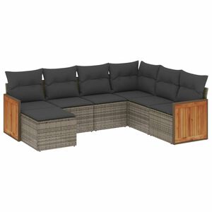 vidaXL 7 Piece Garden Sofa Set with Cushions Grey Poly Rattan