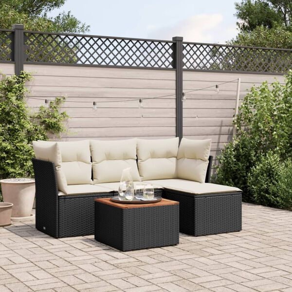 vidaXL 5 Piece Garden Sofa Set with Cushions Black Poly Rattan