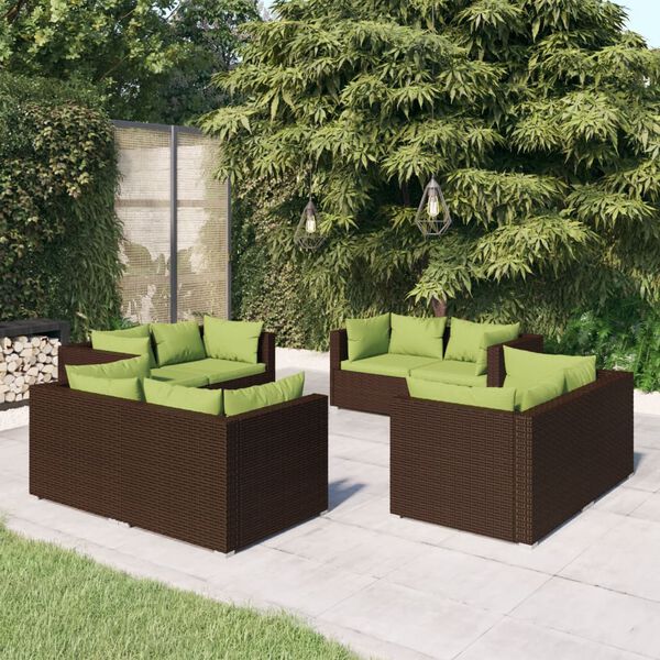 vidaXL 8 Piece Garden Lounge Set with Cushions Poly Rattan Brown