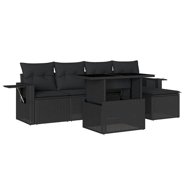 vidaXL 6 Piece Garden Sofa Set with Cushions Black Poly Rattan