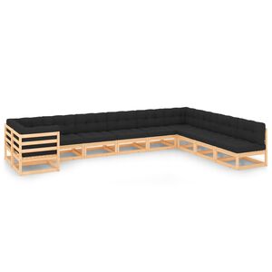 vidaXL 10 Piece Garden Lounge Set with Anthracite Cushions Solid Wood Pine