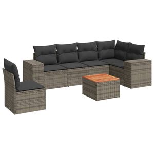 vidaXL 7 Piece Garden Sofa Set with Cushions Grey Poly Rattan