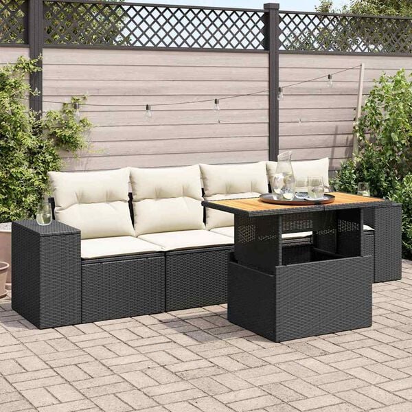 vidaXL 5 Piece Garden Sofa Set with Cushions Black Poly Rattan
