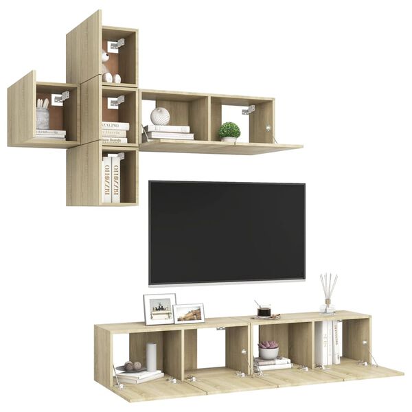 vidaXL 7 Piece TV Cabinet Set Sonoma Oak Engineered Wood