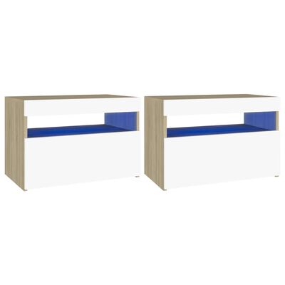 vidaXL TV Cabinets with LED Lights 2 pcs White and Sonoma Oak 60x35x40 cm