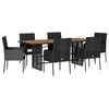 vidaXL 7 Piece Garden Dining Set with Cushions Black Poly Rattan