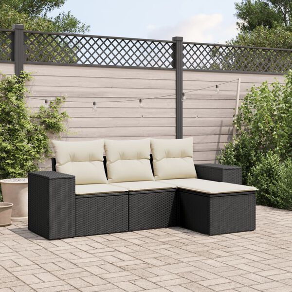 vidaXL 4 Piece Garden Sofa Set with Cushions Black Poly Rattan