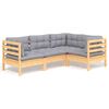 vidaXL 4 Piece Garden Lounge Set with Grey Cushions Pinewood