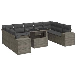vidaXL 10 Piece Garden Sofa Set with Cushions Grey Poly Rattan
