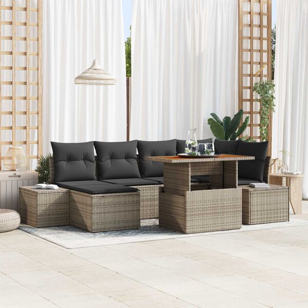 vidaXL Garden Sofa Set with Storage 7 pcs Grey Poly rattan