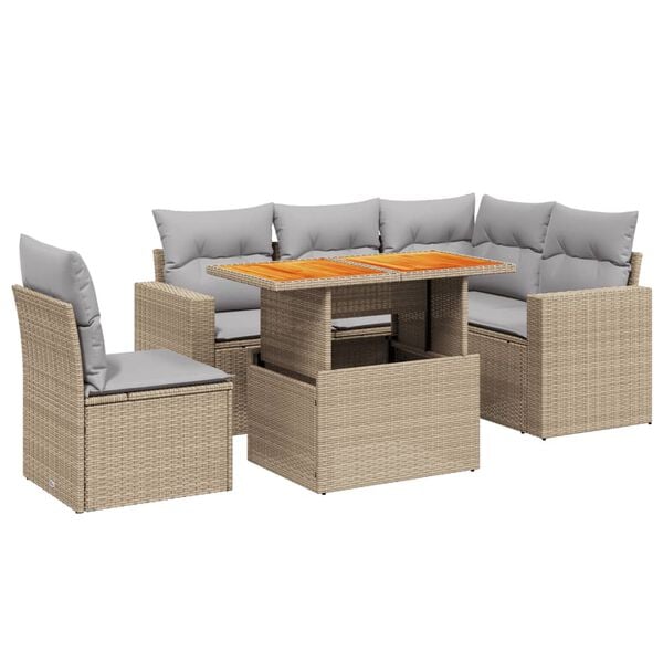 vidaXL 6 Piece Garden Sofa Set with Cushions Beige Poly Rattan
