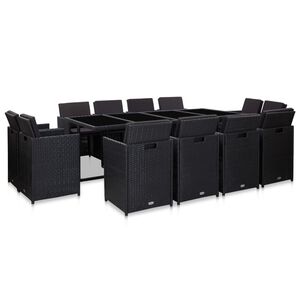vidaXL 13 Piece Outdoor Dining Set with Cushions Poly Rattan Black