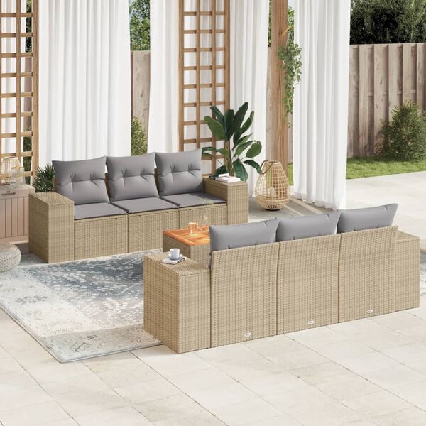 vidaXL 7 Piece Garden Sofa Set with Cushions Beige Poly Rattan